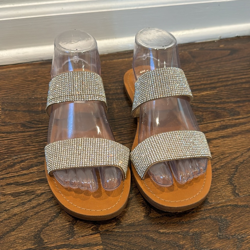 Steve Madden Rage Sandal Tan Sandals with Rhinestone Strap women’s 8 diamond - Picture 4 of 11